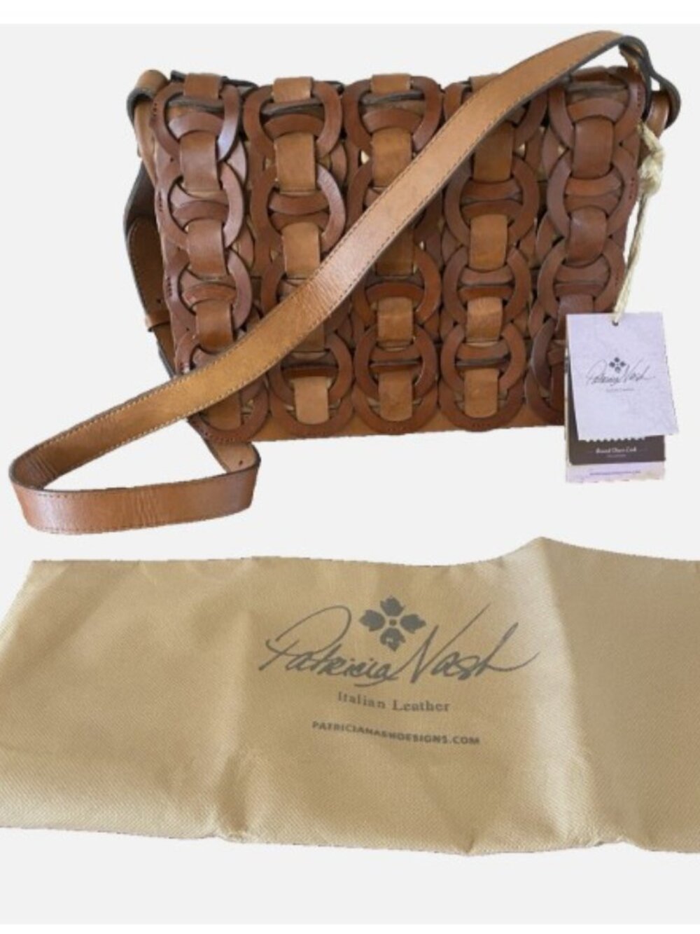 NWT PATRICIA NASH Round Chain Link Italian Leather Flap Crossbody Handbag